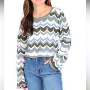 No comment granola grandma core Chevron Knit Sweater with bell sleeves